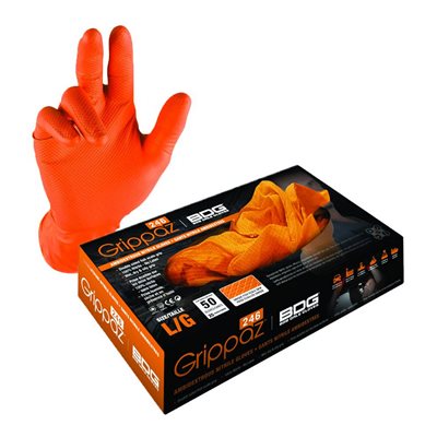 Grippaz Nitrile Gloves - Orange, Medium (25 Pair)