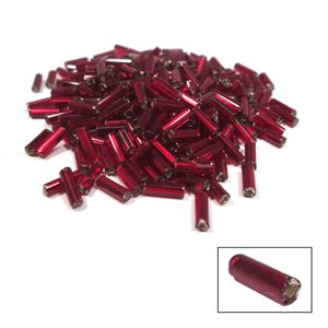 Glass Bugle Beads - Silver Lined Red (1/4")
