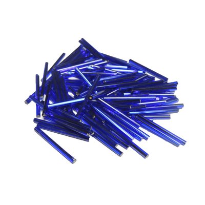 30 mm Glass Bugle Beads - Royal Blue Silver Lined (250g)