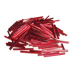 30 mm Glass Bugle Beads - Red Silver Lined