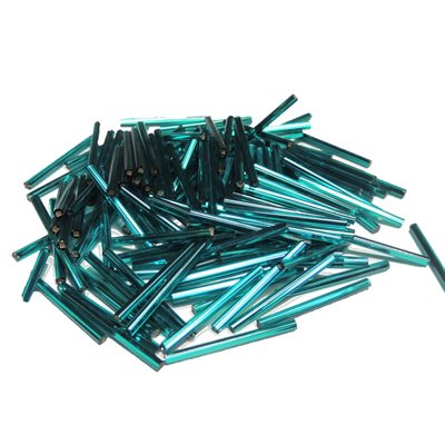 30 mm Glass Bugle Beads - Teal Silver Lined (250g)