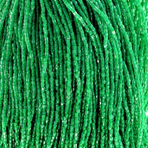 Seedbeads 3Cut 9/0 Transparent Crystal Green Color Lined Strung (1 Strand)