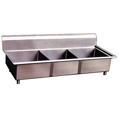 Stainless Steel Three Tub Sink - No Drain Board