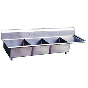 Stainless Steel Three Tub Sink - Right Drain Board
