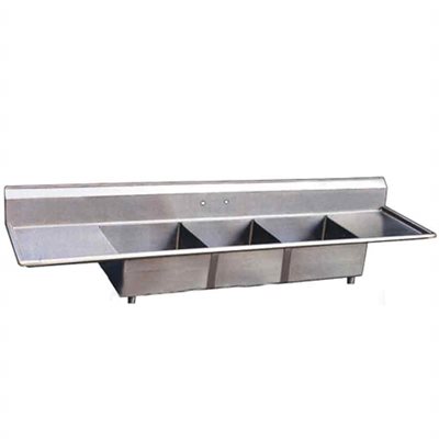 Stainless Steel Three Tub Sink - Two Drain Board