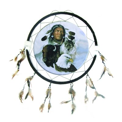 24" Dream Catcher - Man with Wolf & Eagle