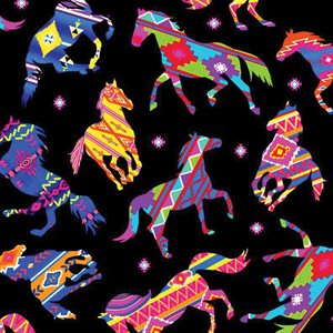Horses - Bright Aztec on Black (#29636)