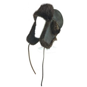Fur Hat, Antique Leather With Beaver Fur