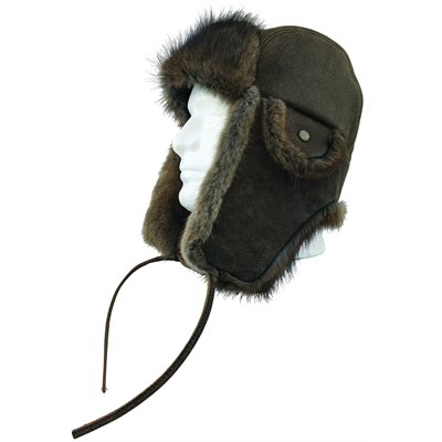 Fur Hat, Antique Leather With Muskrat Fur - XL