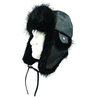Fur Hat, Black Leather W/ Black Beaver - L