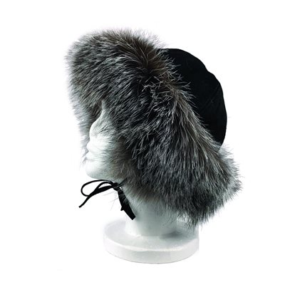 Fur Hat Ladies Black W/ Indigo Fox - Medium