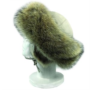 Fur Hat Ladies Grey - Beige W/ Coyote Fur