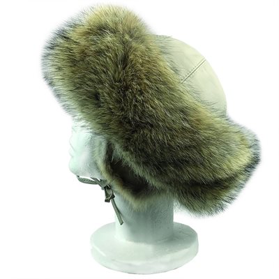Fur Hat Ladies Grey - Beige W/ Coyote Fur - Medium