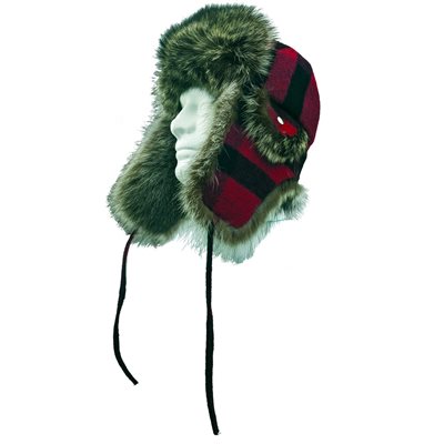 Fur Hat Plaid W/ Raccoon Fur - L