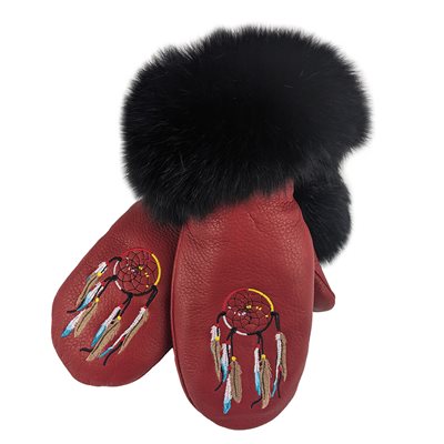 Deer Mitts - Red W/Fur & Dream Catcher (Large) 