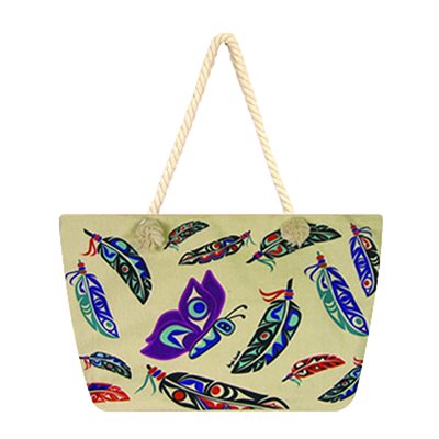 Cotton Rope Beach Bag - Butterfly & Feather