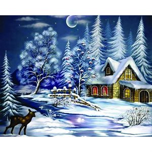 Paint By Numbers Kit - Full Moon Winter Night Snow