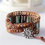 Bracelets - Natural Jasper Wrap W/ Sunflower