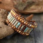 Bracelets - Natural Jasper Wrap W/ Sunflower