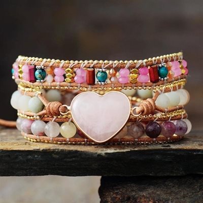 Bracelets - Rose Quartz Heart & Amazonite Wrap