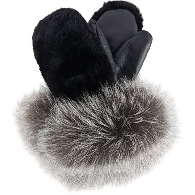Black Sheared Beaver MIitts (Silver Fox Cuff) - Medium