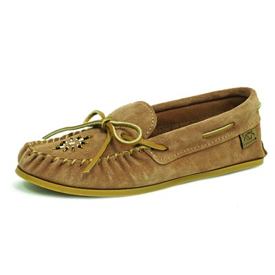 Ladies Suede Moccasins With Sole - Cappucino - L5