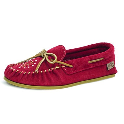 Ladies Suede Moccasins With Sole - Red - L10