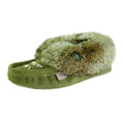 Suede Moccasins With Rabbit Fur - Army Green, L6
