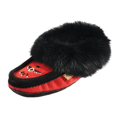 Suede Moccasins W/ Rabbit Fur - Red/Black, L10