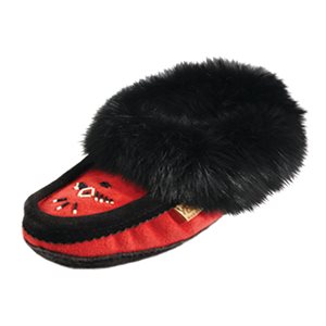 Suede Moccasins W/ Rabbit Fur - Red/Black