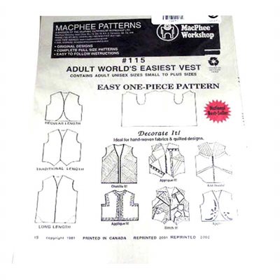 Adult's One Piece Easy Vest Pattern