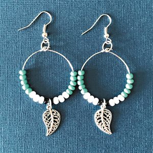 Silver Hoop Earings With Beads