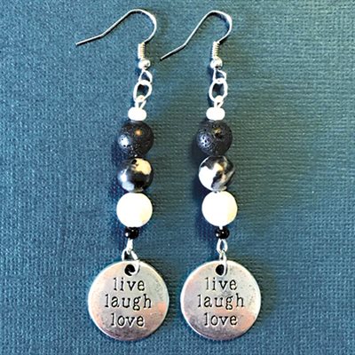 Silver Earings With Live Laugh Love Pendant