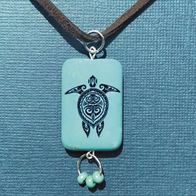 Brown Swede Necklace With Turquoise Turtle