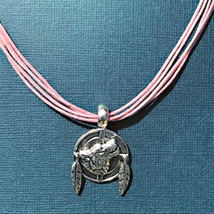 Corded Pink Necklace With Wolf Pendant