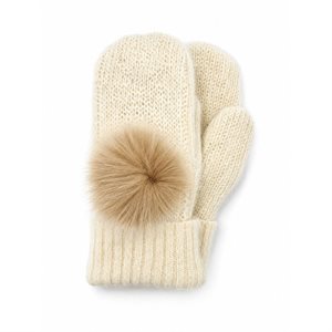 Icelandic Wool Mittens (Cream with Beige Pom)