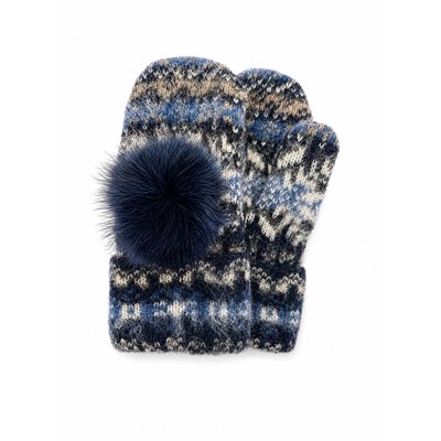 Icelandic Wool Mittens (Blue with Blue Pom)