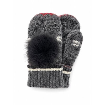 Icelandic Wool Mittens (Black/Grey with Black Pom)