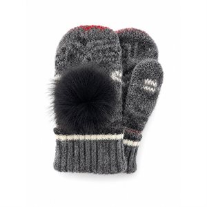 Icelandic Wool Mittens (Black/Grey with Black Pom)