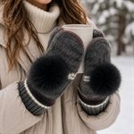 Icelandic Wool Mittens (Black/Grey with Black Pom)