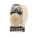 Icelandic Wool Mittens (Cream/Brown with Beige Pom)