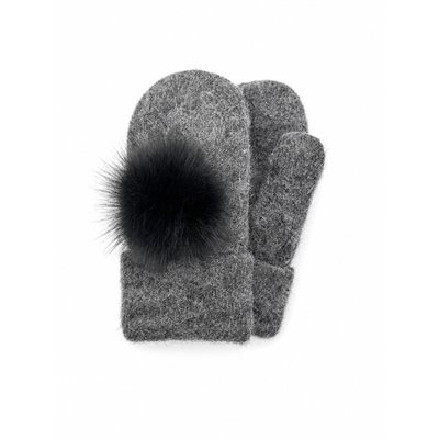 Icelandic Wool Mittens (Grey with Black Pom)