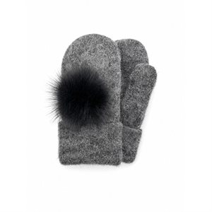 Icelandic Wool Mittens (Grey with Black Pom)