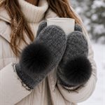 Icelandic Wool Mittens (Grey with Black Pom)