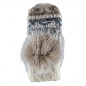 Icelandic Wool Mitts - Beige With Lynx Colour Fox