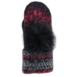 Icelandic Wool Mitts - Black/Pink (Black Fox Fur)