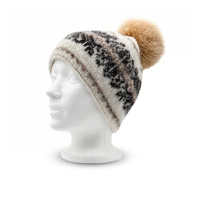 Icelandic Wool Toque (Cream/Brown with Beige Pom)
